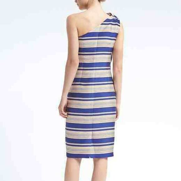 Striped Banana Republic One-Shoulder Bow Dress (NWT) - Picture 2 of 3